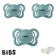 BIBS Couture mit Namen, 3 Island Sea, Gr. 1, Anatomisch, Silikon, 3'er Pack